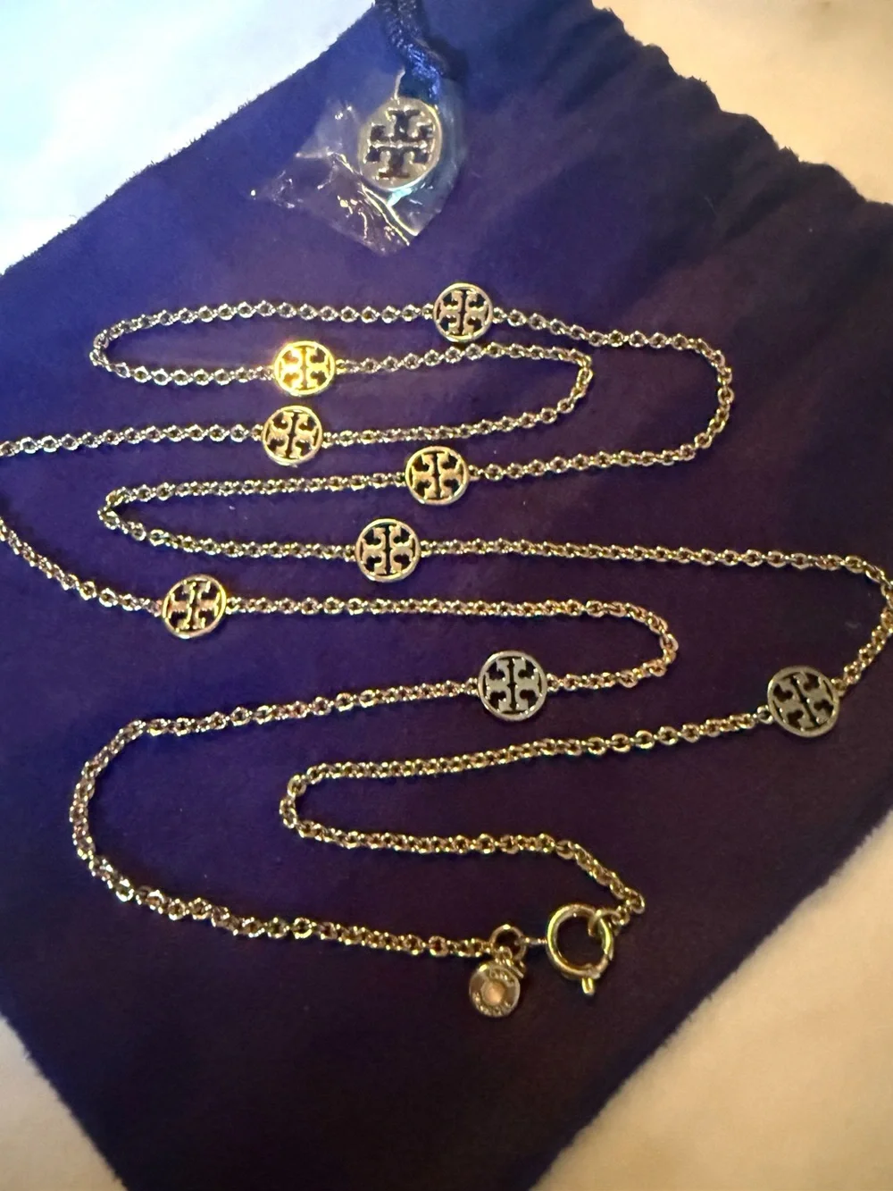 TORY BURCH Miller Medallion Long Station Necklace in 18k Plated Gold